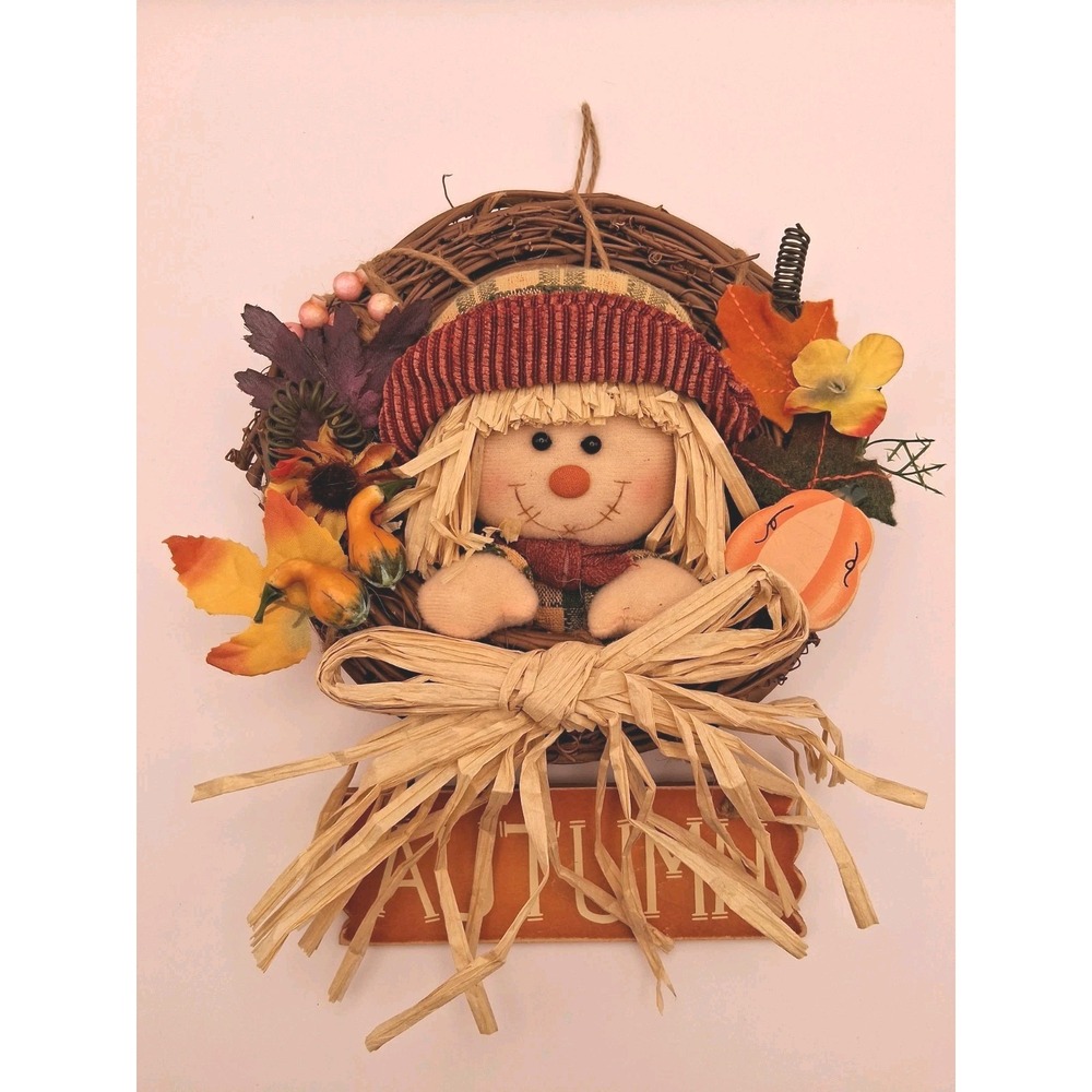 Vintage 90's Mini 10" x 8" Scarecrow  Autumn/Fall Wall or Door Hanging Decor